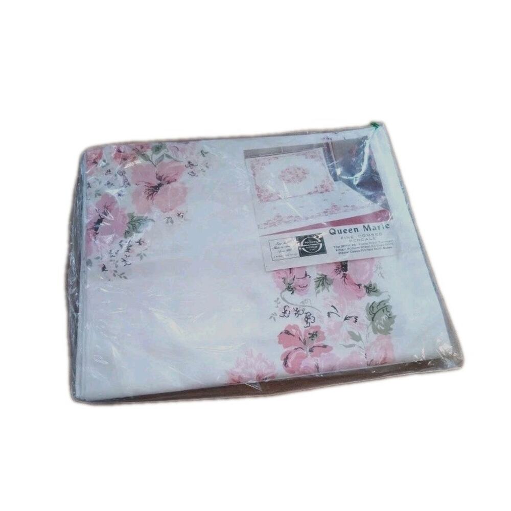 Vintage Percale TWO STANDARD SIZE PILLOW CASES Pink Flowers Stephens NEW!